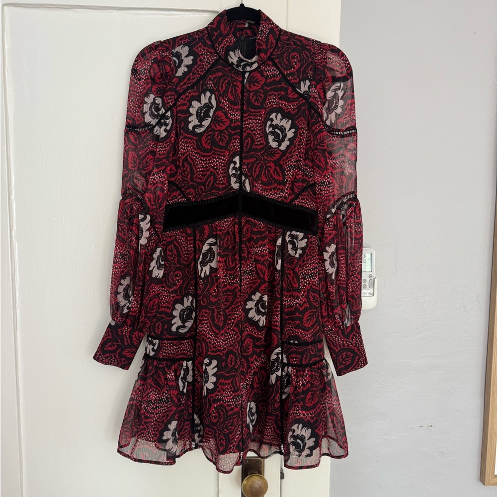 Ted Baker Red and Black Floral Long Sleeve Dress